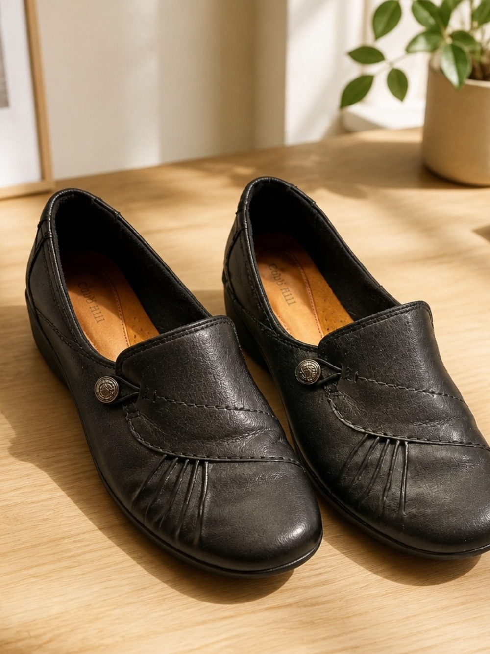 Cobb Hill by New Balance Black Slip-On Loafers with Button Accent